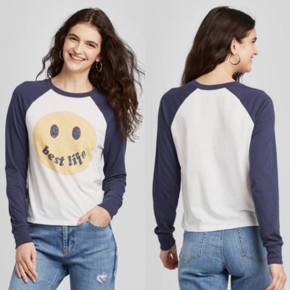 Zoe + Liv Best Life Graphic Baseball Tee, Size Medium